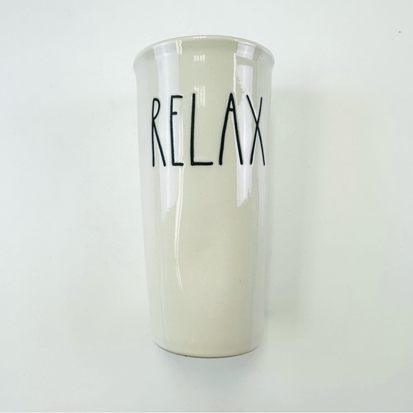 Rae Dunn Relax ceramic beverage tumbler with lid - Picture 1 of 6
